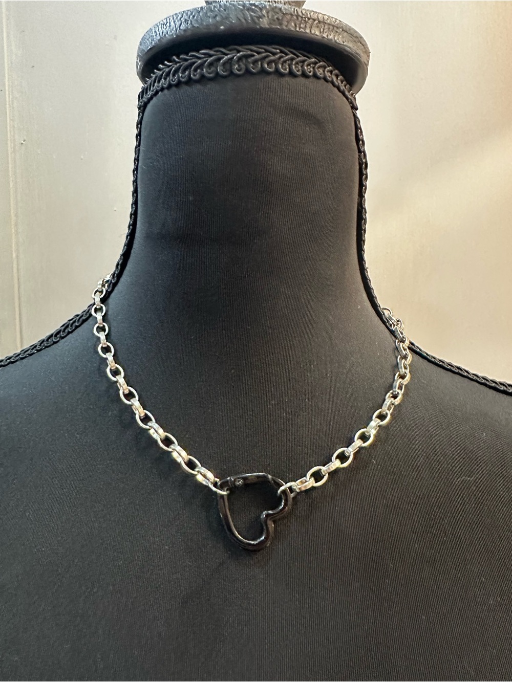Silver Chain Necklace with Black Heart Link - Melania Clara